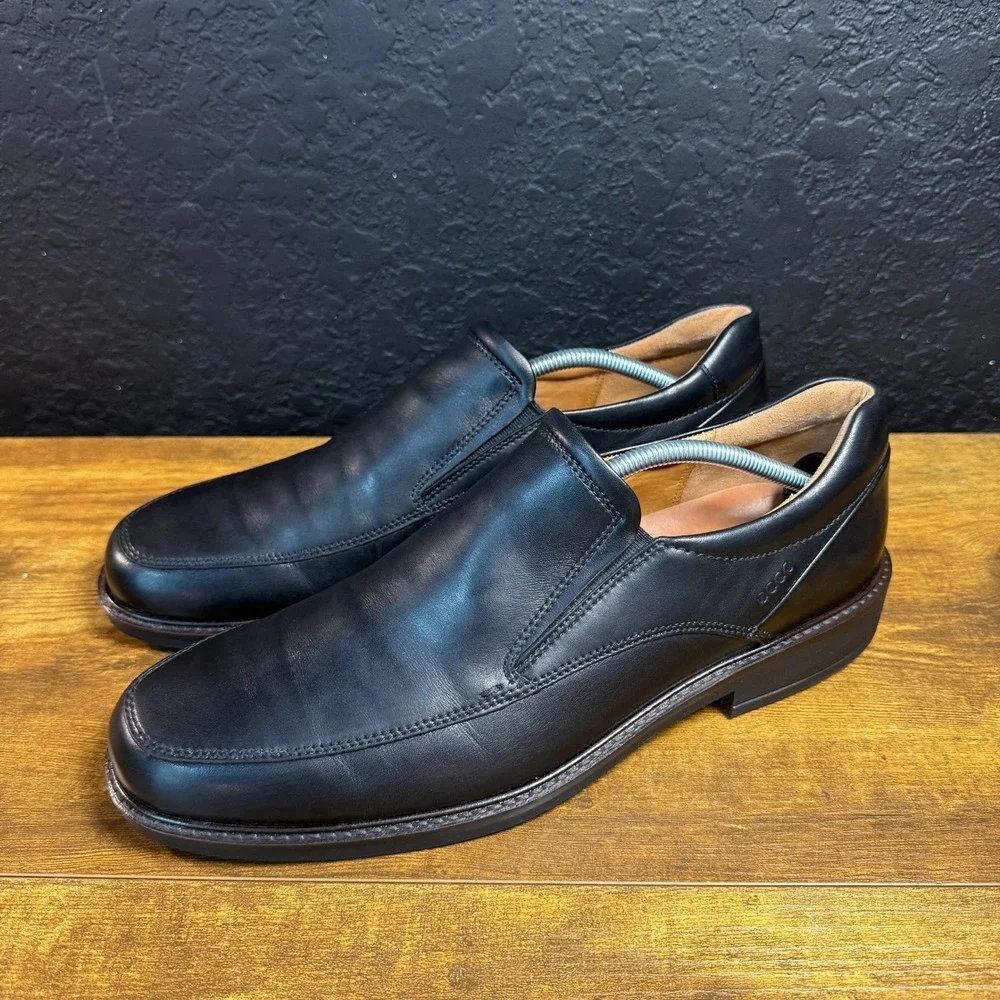 ECCO Helsinki Black Leather Slip On Dress Shoes Mens EU 45 US 11-11.5